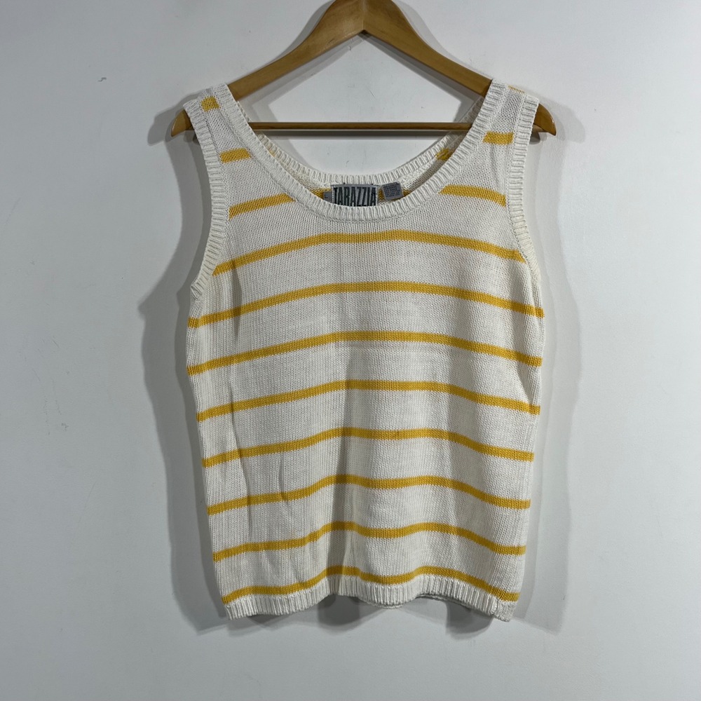 Tarazzia Cottagecore Boho 90s VTG Striped Knit Sweater Tank Top Womens Large